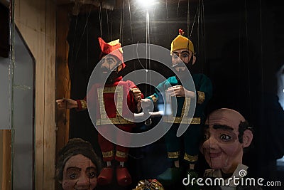 Ankara, Turkey - March 05 2022: Shadow play characters performed in the Ottoman period Hacivat and Karagoz Editorial Stock Photo