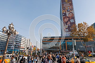 Wide angle photo of Kizilay Square | Kizilay Meydani, one of the most important centers and junction points of Ankara. Editorial Stock Photo