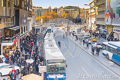 Ankara/Turkey-November 24 2018: Ziya Gokalp street in a busy day and Kizilay square in background Editorial Stock Photo