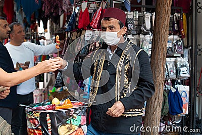 Traditional colorful Ottoman Paste candy seller in Hamamonu, Ankara Editorial Stock Photo