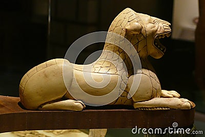 Ivory statue of seated lion from Alintepe Editorial Stock Photo