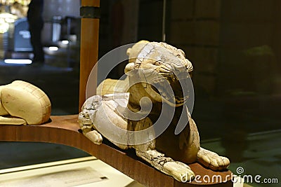 Ivory statue of seated lion from Alintepe Editorial Stock Photo