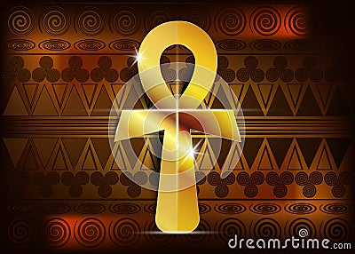 The ankh egyptian cross. Vector illustration. Antique gold ankh egyptian religious symbol. The ancient Egyptians used the Ankh Vector Illustration