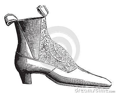 Ankle boot low elastic silk, vintage engraving Vector Illustration