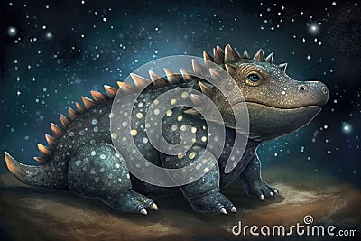 An Ankylosaurus covered in stars and moons. AI generation Stock Photo
