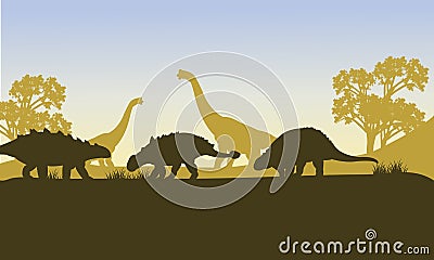 Ankylosaurus silhouette of scenery Vector Illustration