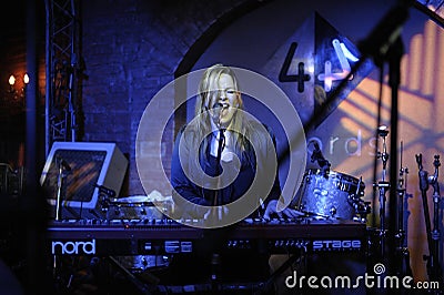 Anna Christoffersson famous Swedish singer playing the keyboard and singing Editorial Stock Photo