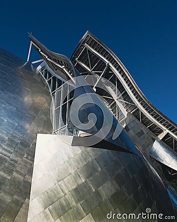 Vertical closeup view of the iconic Fisher Center at Bard at Bard College. Concert Editorial Stock Photo