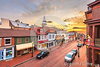 Annapolis, Maryland, USA downtown view over Main Street with the State House Stock Photo