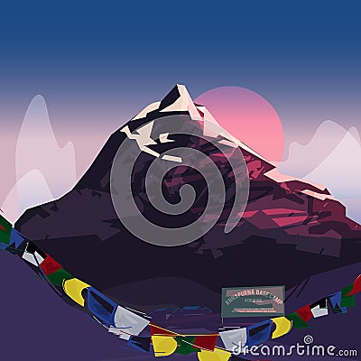 Annapurna summit with sunset. famous moutain concept around the world - vector illustration Vector Illustration