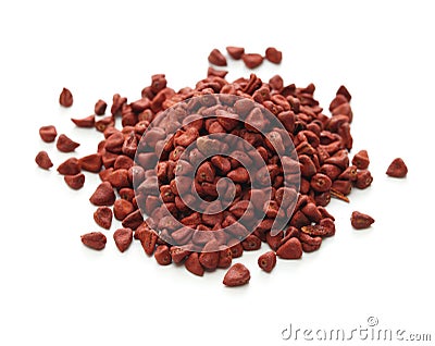 Annatto seeds, achiote seeds, bixa orellana seeds Stock Photo