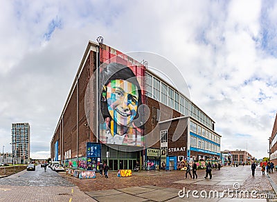 Anne Frank Mural - Let Me Be Myself and STRAAT Museum Editorial Stock Photo