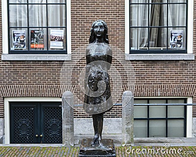 Anne Frank Statue in Amsterdam Editorial Stock Photo