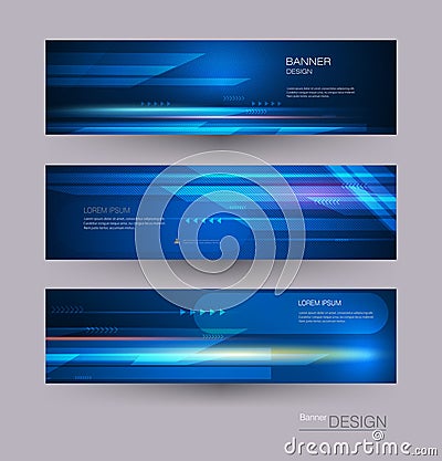 Abstract banners set with image of speed movement pattern and motion blur over dark blue color. Vector Illustration