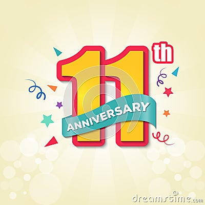 Colorful Anniversary Emblem 11th Anniversary Template Design Vector Vector Illustration