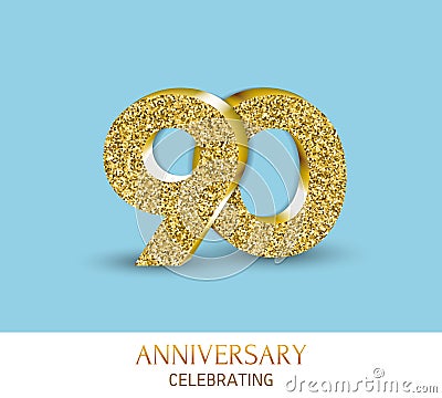 90th anniversary card template with 3d gold colored elements. Can be used with any background. Stock Photo