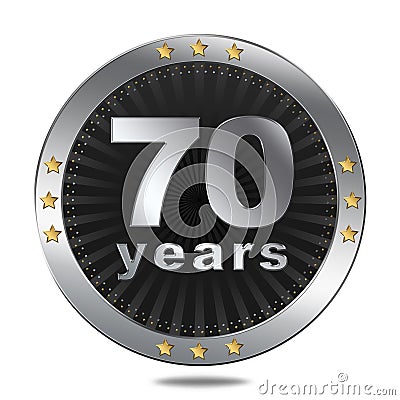 70 Anniversary badge - silver colour. Stock Photo