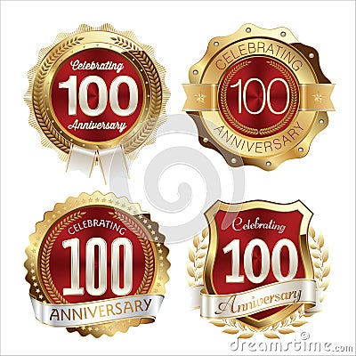 Anniversary Badges 100th Years Celebration Vector Illustration