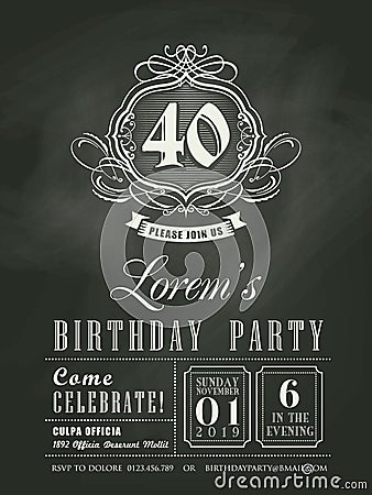 Anniversary birthday Invitation card chalk board background Vector Illustration