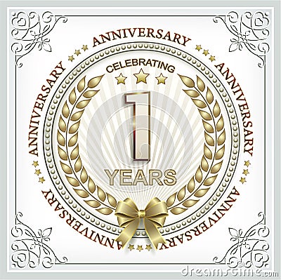 Anniversary card 1 year with a gold laurel wreath Vector Illustration