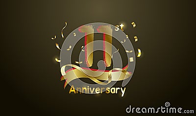 Anniversary celebration background. with the 11th number in gold and with the words golden anniversary celebration Vector Illustration