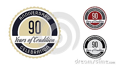 Anniversary celebration emblem 90th years ninety years of Tradition. Vector Illustration