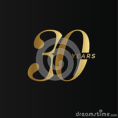 Anniversary company logo, 30 years, thirty gold number, wedding anniversary, memorial date symbol set, golden year Vector Illustration