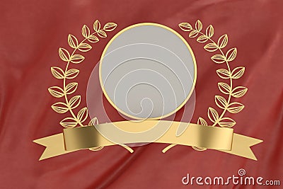 Anniversary concept red ribbon background and gold leafs. 3d illustration Cartoon Illustration