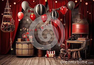 Anniversary custom-made circus theme, backdrop, composit image only Stock Photo