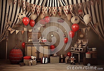 Anniversary custom-made circus theme, backdrop, composit image only Stock Photo