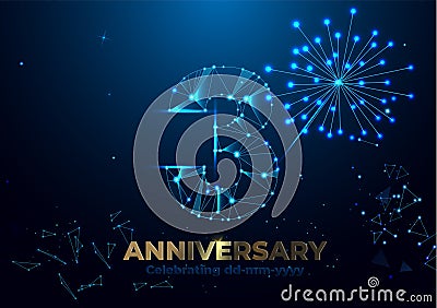 Anniversary 3. Geometric polygonal Anniversary greeting banner. Vector fireworks background. Low polygon Vector Illustration