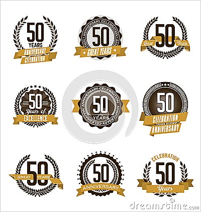 Anniversary Gold Badges 50th Years Celebrating Vector Illustration