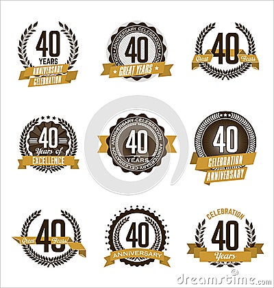 Anniversary Gold Badges 40th Years Celebrating Vector Illustration