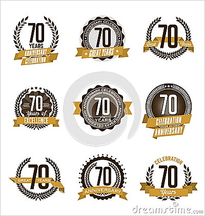 Anniversary Gold Badges 70th Years Celebrating Vector Illustration