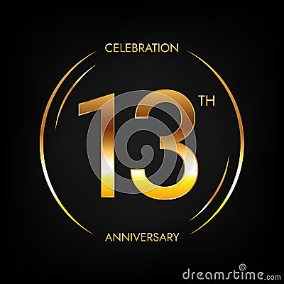 13th anniversary golden bright Vector Illustration