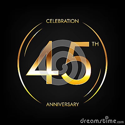 45th anniversary golden bright Vector Illustration