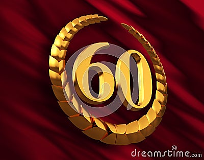 Anniversary Golden Laurel Wreath And Numeral 60 On Red Flag Stock Photo