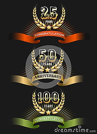 Anniversary golden logo set Vector Illustration