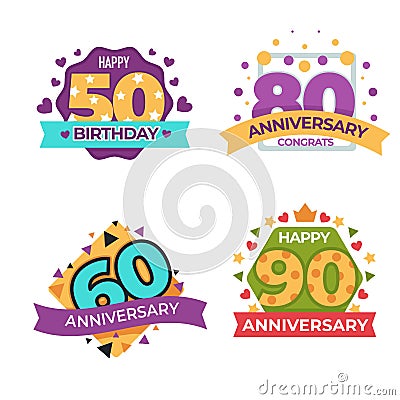 Anniversary and greeting birthday isolated icons aging celebration Vector Illustration