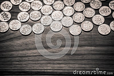 Anniversary lat coins of an old Latvian currency - monochrome vi Stock Photo