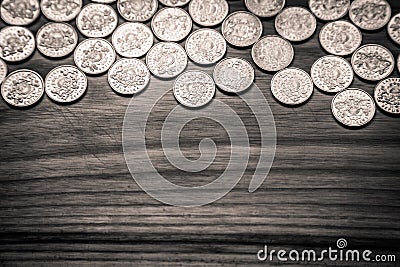 Anniversary lat coins of an old Latvian currency - monochrome vi Stock Photo