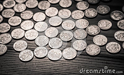 Anniversary lat coins of an old Latvian currency - monochrome vi Stock Photo