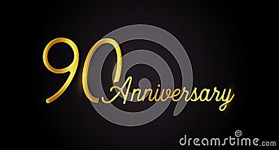 90 anniversary logo concept. 90th years birthday icon. Isolated golden numbers on black background. Vector illustration Vector Illustration