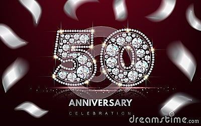 Anniversary numeral fifty 50 made of diamonds vector Vector Illustration