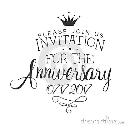 Anniversary Party Black And White Invitation Card Design Template With Calligraphic Text Vector Illustration