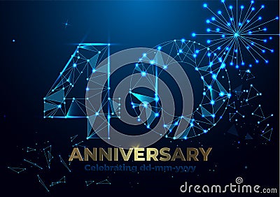 Anniversary 40. polygonal Anniversary greeting banner. Celebrating 40th anniversary event party. Vector fireworks. Low polygon Vector Illustration