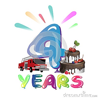 Anniversary sign four for happy holiday. Vector Illustration