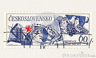 Anniversary Stamp of Peace Movement Editorial Stock Photo