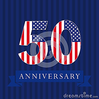 Anniversary 50 US flag logo. Vector Illustration