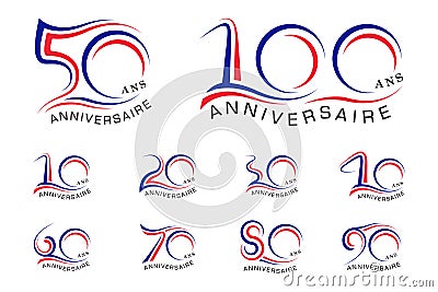 Anniversary years french with element wave curved vector Vector Illustration